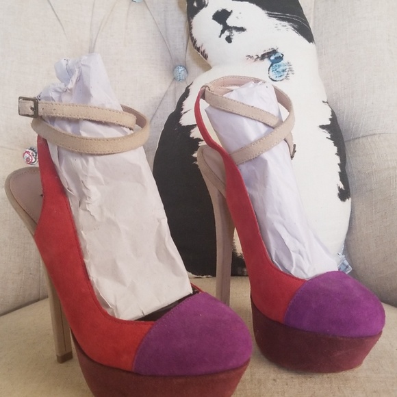 ShoeMint Ankle Wrap Color Block Heels - Picture 6 of 6